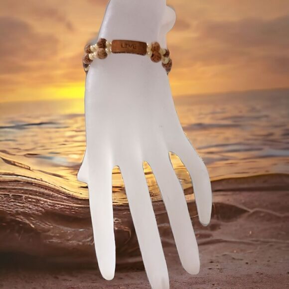 LIVE Beaded Bracelet Memory Wire Adjusts Bangle Cross Religious Inspirational - Picture 14 of 16